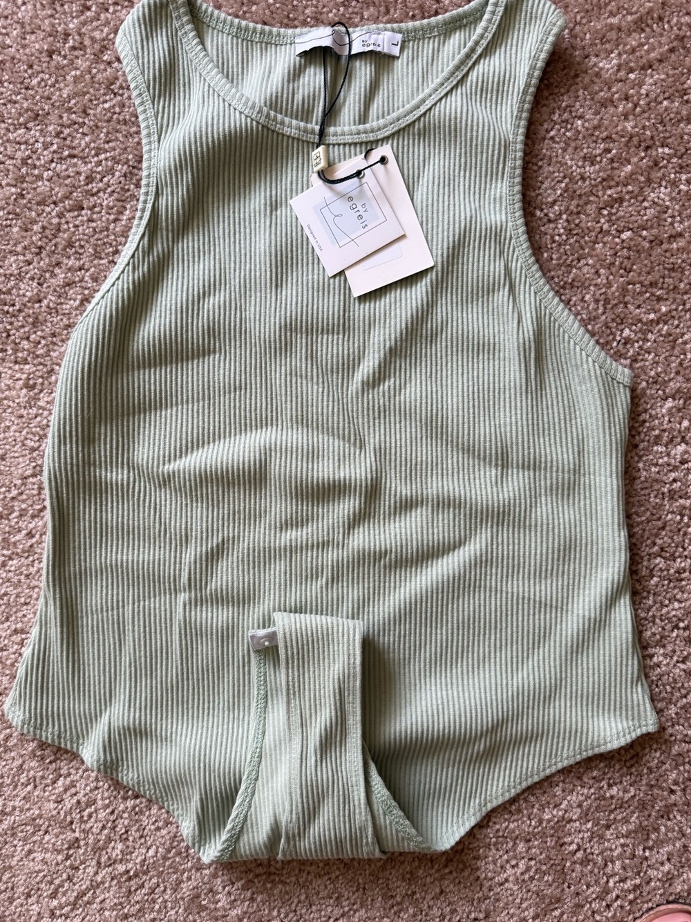 By Egreis- Ribbed Tank Bodysuit - Sage Green NWT